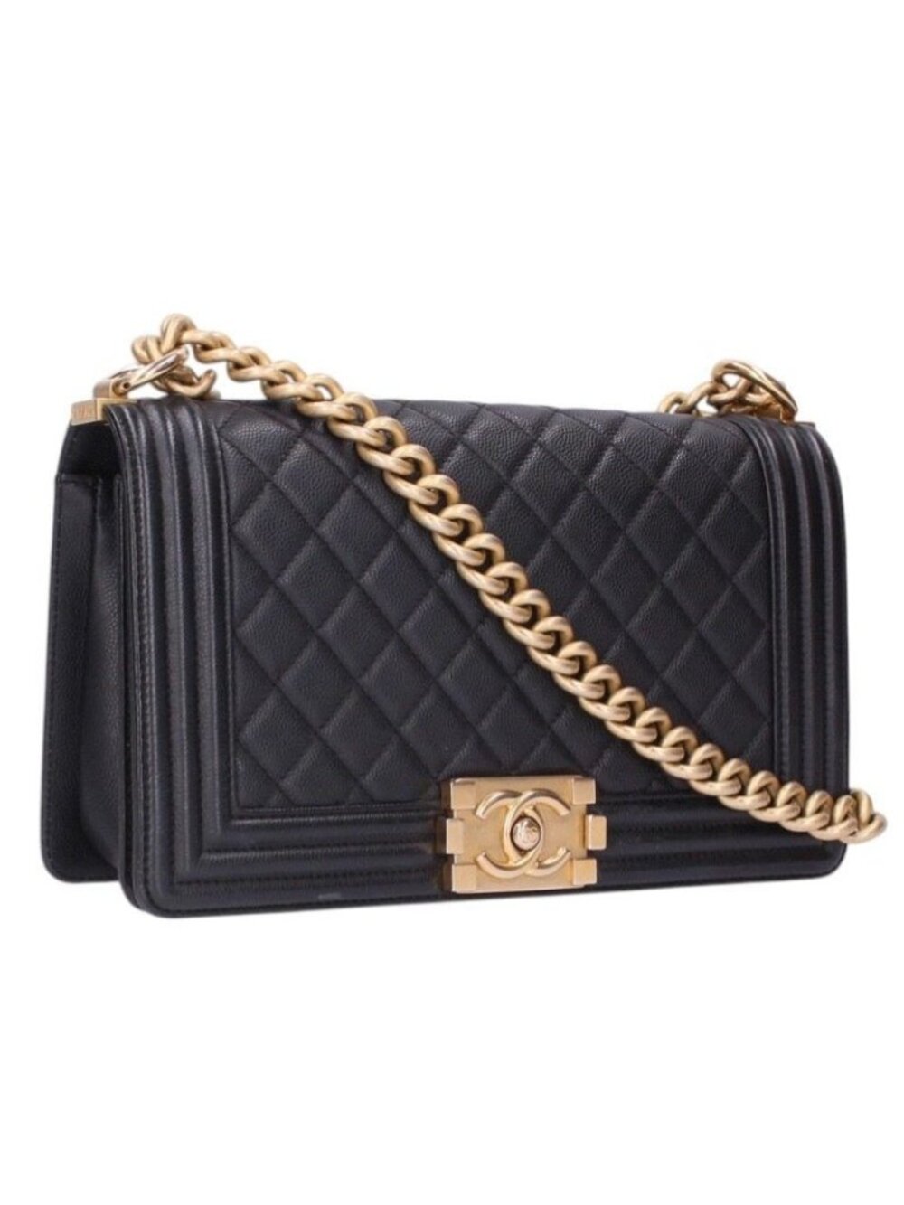 Chanel 25 Caviar Leather Chain Shoulder Bag Black